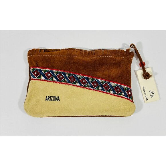 Handcrafted Arizona Suede Pouch With Beaded Accent & Fringe Detailing Travel - Picture 3 of 12